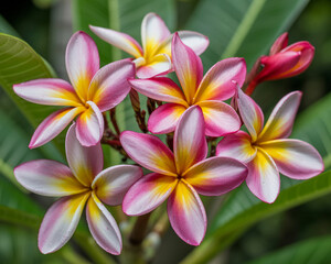 Fototapeta premium Close-up of Pink and Yellow Plumeria Flowers floral