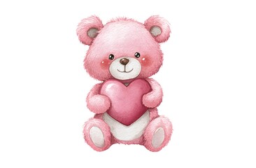 Pink teddy bear holding heart cute illustration valentine's day gift love