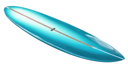 A stylized turquoise surfboard