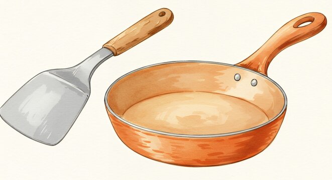 Cooking utensils spatula and pan illustration