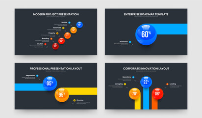 Simple Performance 5 1 2 3 Step Infographic Slideshow Design Set. Clean Solution Five One Two Three Option Graph Frame Layout Vector Illustration Bundle.
