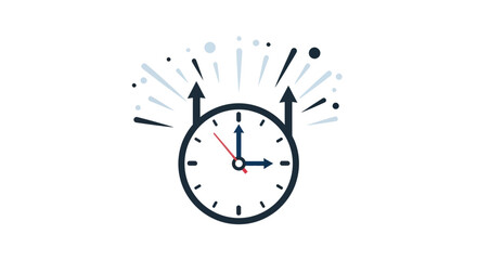 Analog Clock with Upward Arrows and Bursting Elements.