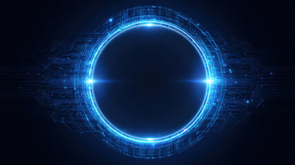 Electric Blue Neon Ring with Lightning Energy Discharges Creating Powerful Plasma Portal Effect