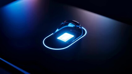 Dark background with an illuminated digital payment pad animation. Abstract technology concept with glowing neon light effect. - Powered by Adobe