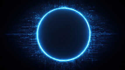 Electric Blue Neon Ring with Lightning Energy Discharges Creating Powerful Plasma Portal Effect