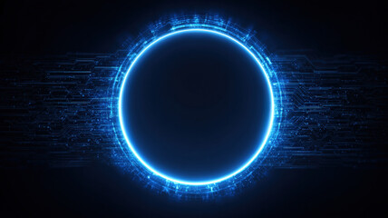 Electric Blue Neon Ring with Lightning Energy Discharges Creating Powerful Plasma Portal Effect