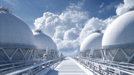 Obraz premium Industrial white domes under a blue sky