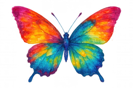 Watercolor painting of a colorful butterfly with transparent background, perfect for nature-themed projects