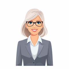 Fototapeta premium Elegant and confident senior businesswoman avatar in professional suit and eyeglasses, representing experience, leadership, and success in a modern corporate setting