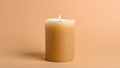 Single candle on a muted beige surface