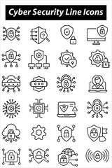 Fototapeta premium Cyber Security Line Icons – Shield, Lock, Cloud, Network Protection Vector Set
