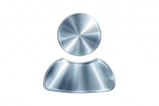 Metal user profile icon featuring circular brushed texture, representing digital identity and personalized access on transparent backdrop