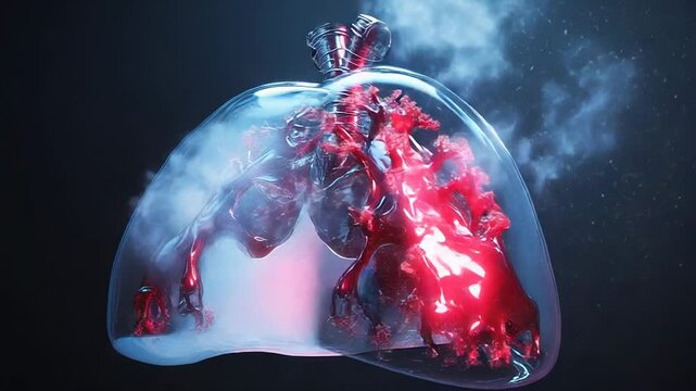 Glass lungs filling with smoke depicting respiratory illness