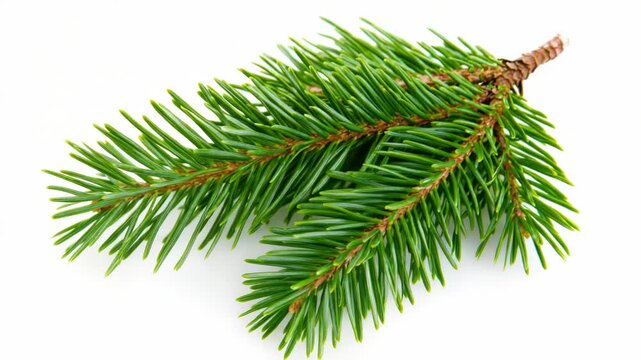 A single pine tree branch against a plain white background, ideal for minimalist designs and themes