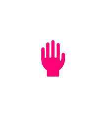Obraz premium Pixelated magenta hand icon on black background