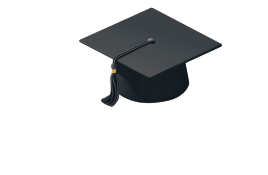 Dark gray graduation cap, isometric view, tassel