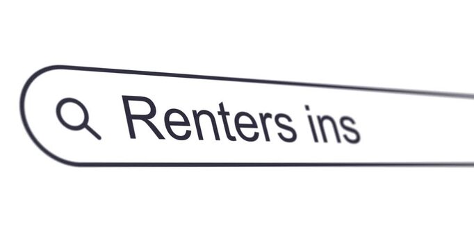 Typing phrase renters insurance into search box, looking for leaseholder plan coverage information, search bar close-up, footage