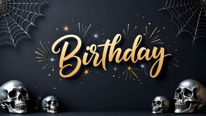 Halloween birthday celebration with skulls and spiders festive decor dark theme spooky atmosphere