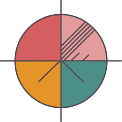 Abstract colorful circular graphic with four distinct segments and crosshairs
