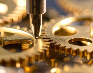 Close-up of golden gears being meticulously adjusted