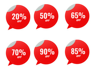 Red Sale Tags with Different Discount Percentages for Retail Promotion and Marketing