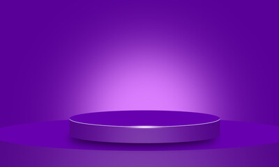 3D Purple Podium Stage with Spotlight Glow, Modern Round Pedestal Display for Product Presentation, Minimal Abstract Background