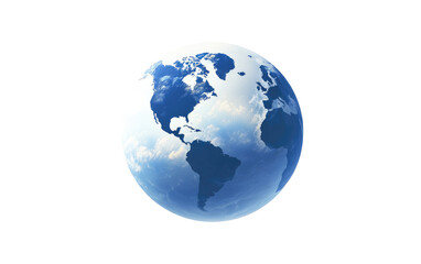 Naklejka premium A stylized, digital globe of Earth. A light-blue sphere depicts continents, surrounded by hazy white clouds. The image is simple and slightly pixelated