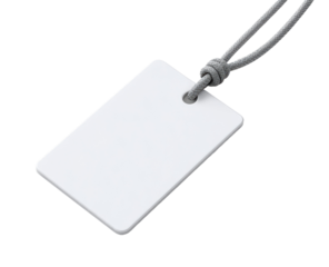 Blank rectangular tag, light gray cord