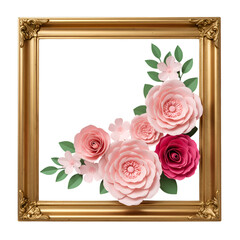 Ornate Gold Frame with Pink Paper Flowers