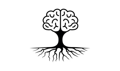 Brain tree logo, roots brain, creative intelligent brain, growth, vector illustration