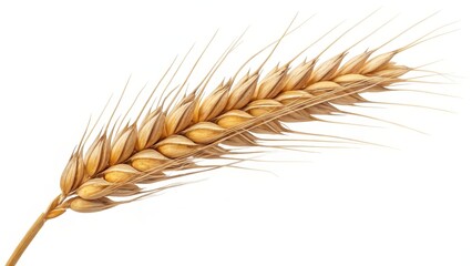 Golden Wheat Ear Close-up Studio Shot, White Background, Agriculture Concept, Grain, Harvest Wheat, Cereal
