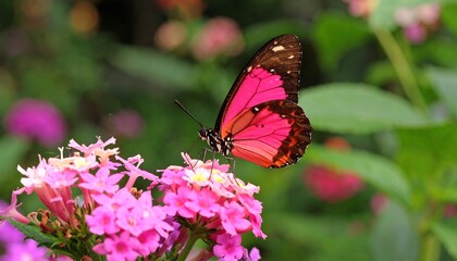 Obraz premium Vibrant pink butterfly on a cluster of flowers