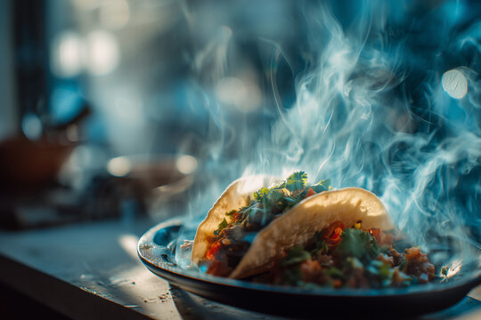 Savoring the rich flavors of a taco dipped in vibrant consome