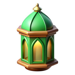 3d green islamic lantern with golden finial isolated on transparent background