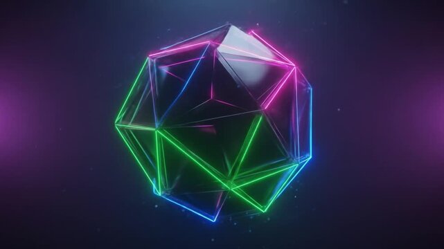 Abstract, geometric sphere with vibrant neon lines