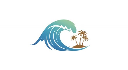 Ocean wave logo with tropical island