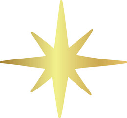Obraz premium Shiny golden eight-pointed Christmas star with metallic gradient glow, ideal as a tree topper, festive decoration, or elegant element for holiday cards and seasonal digital artwork.