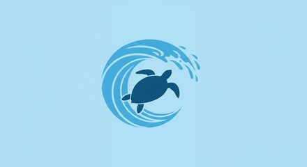 Sea turtle in ocean waves graphic design
