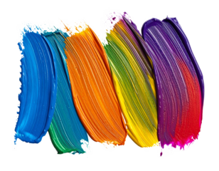 Colorful oil paint brushstrokes isolated on a transparent background.