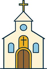 Minimalist Illustration of Christian Church with Cross and Arched Doors