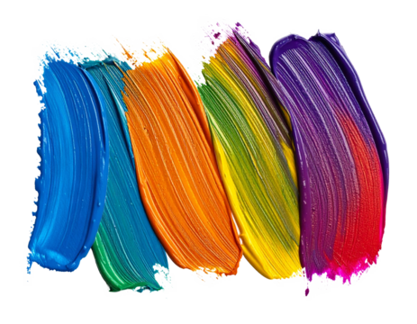 Colorful oil paint brushstrokes isolated on a transparent background.