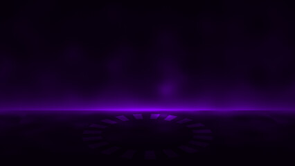 Purple color glowing empty space or empty stage with rotating ring at the center