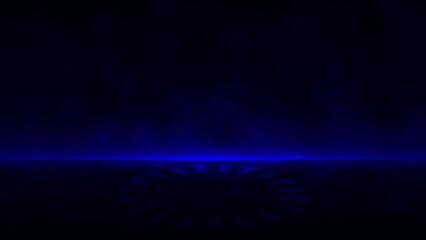 Blue color glowing empty space or empty stage with rotating ring at the center