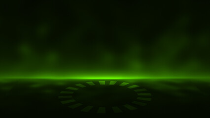 Lime green color glowing empty space or empty stage with rotating ring at the center