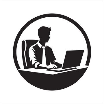 recommend clip art: working at desk vector silhouette art logo design illustration idea collections.
