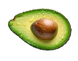 Avocado with water drops isolated on a transparent background.