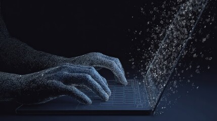 Hands typing on a laptop, digital art (1)