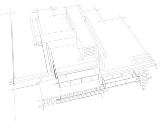 House building sketch architectural 3d illustration