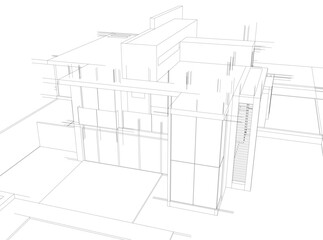 House building sketch architectural 3d illustration