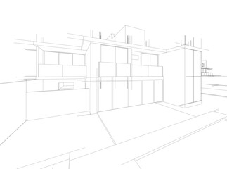 House building sketch architectural 3d illustration